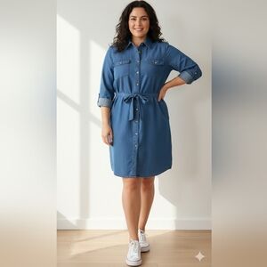 Speed Limit Women's NWT Medium Wash 3/4 Sleeve Denim Mini Dress w/ Belt Size XL